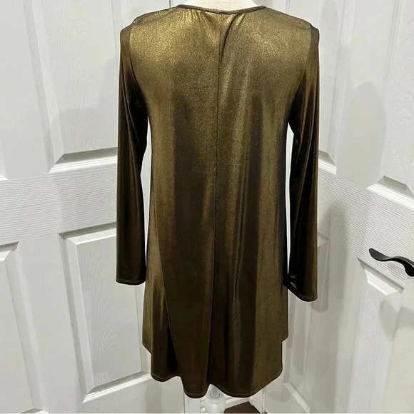 Riller & Fount x Revolve Gold scoop neck shimmer mini dress long sleeve, - Picture 3 of 7